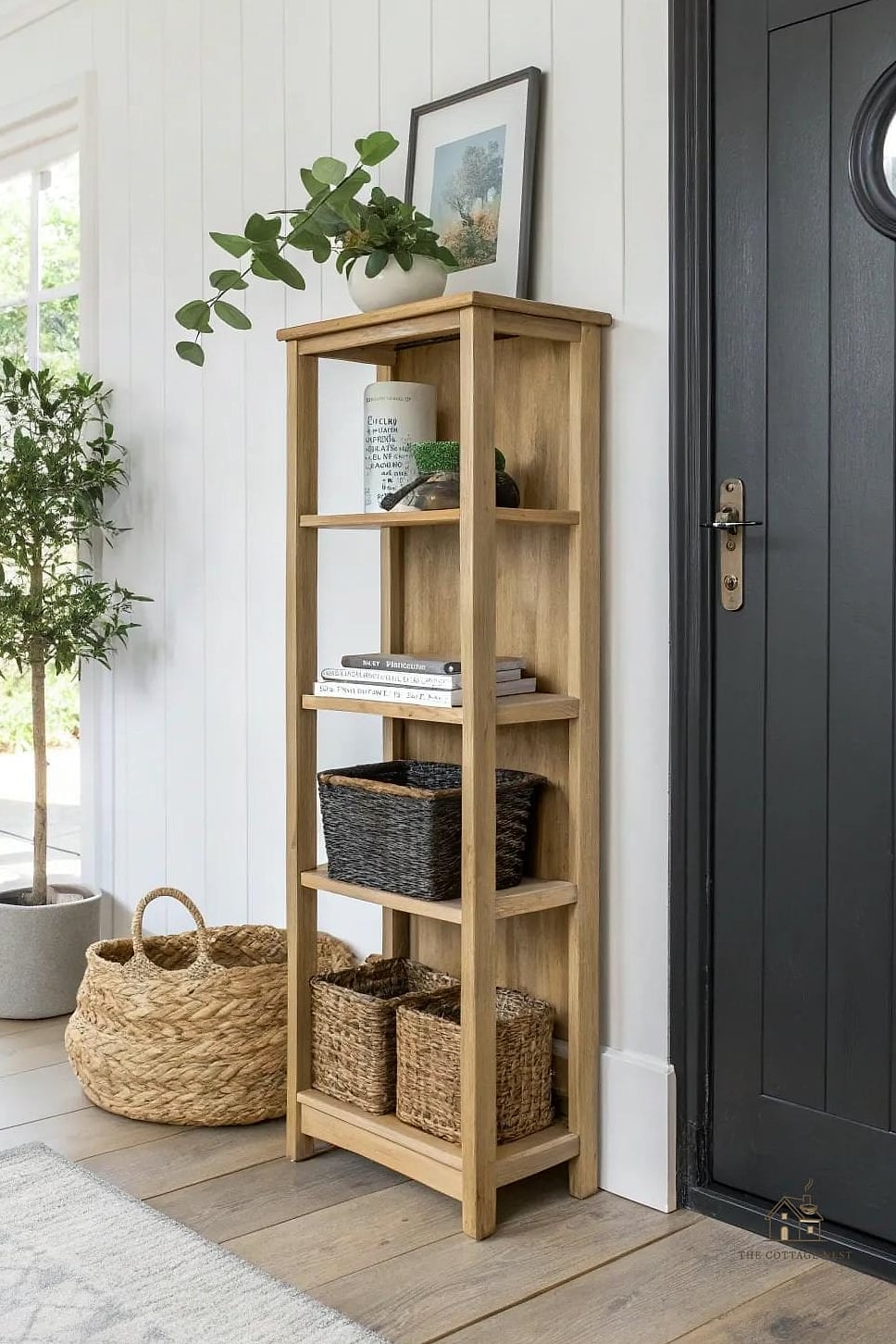 45 Stunning Small Entryway Ideas You'll Absolutely Love 36 A Skinny Bookshelf for Extra Storage