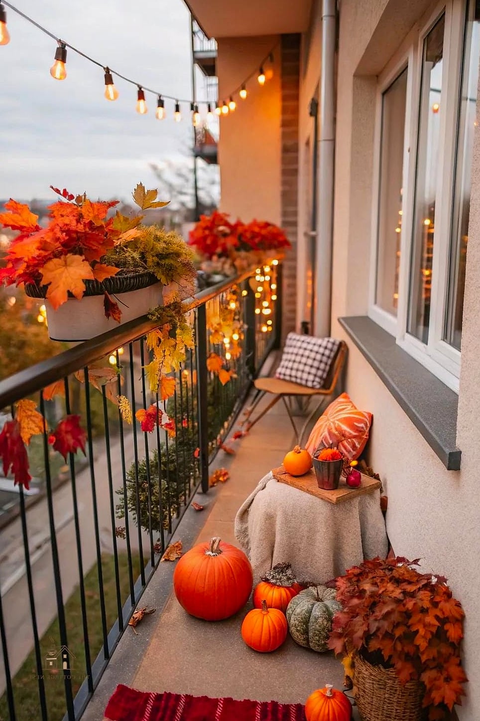 30 Cozy Fall Balcony Decor Apartment Worth Pinning 4 A Small Bistro Table and Two Chairs