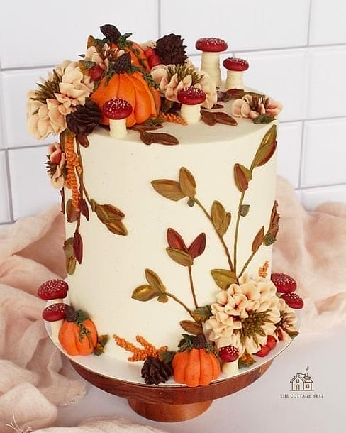 A Small Cake Stand with Seasonal Treats or Decor
