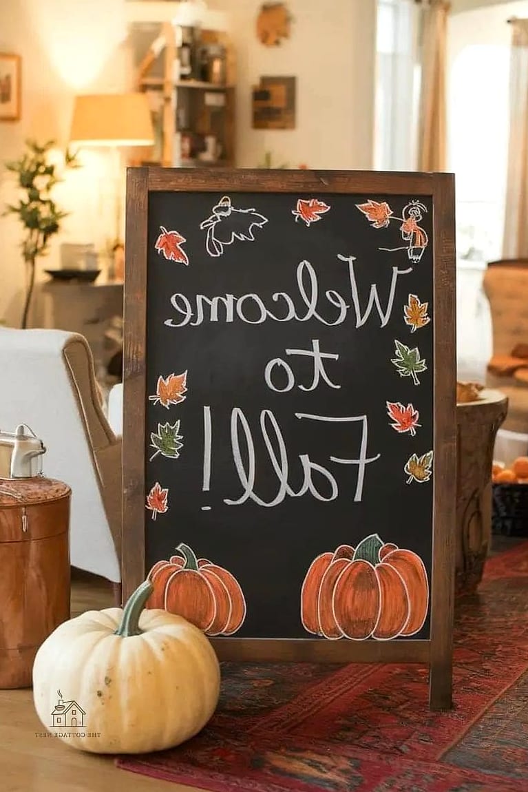 30 Cozy Fall Balcony Decor Apartment Worth Pinning 23 A Small Chalkboard or Wooden Sign