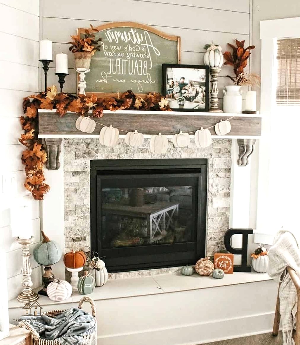 50 Amazing Fall Mantle Decor on a Budget 44 A Small Chalkboard Pumpkin Countdown