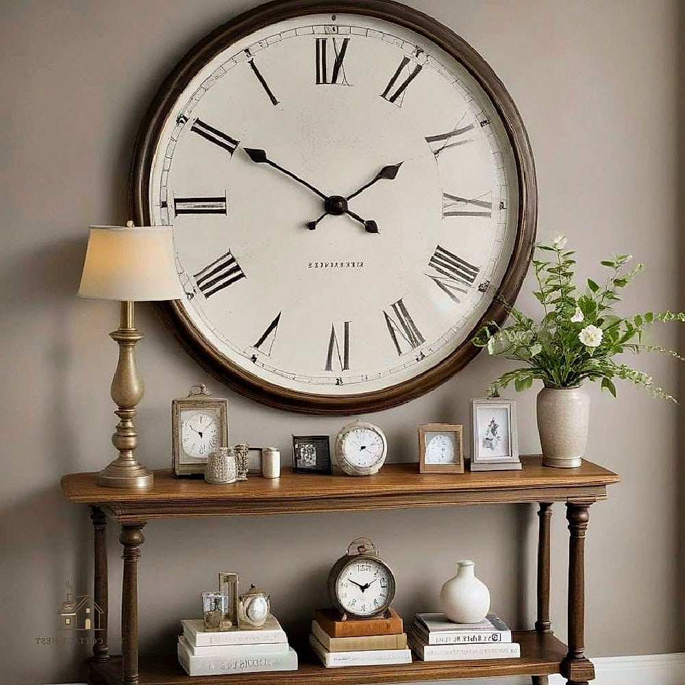 25 Chic Entryway Table Decor Ideas for a Beautiful Home 22 A Small Clock for Function and Style