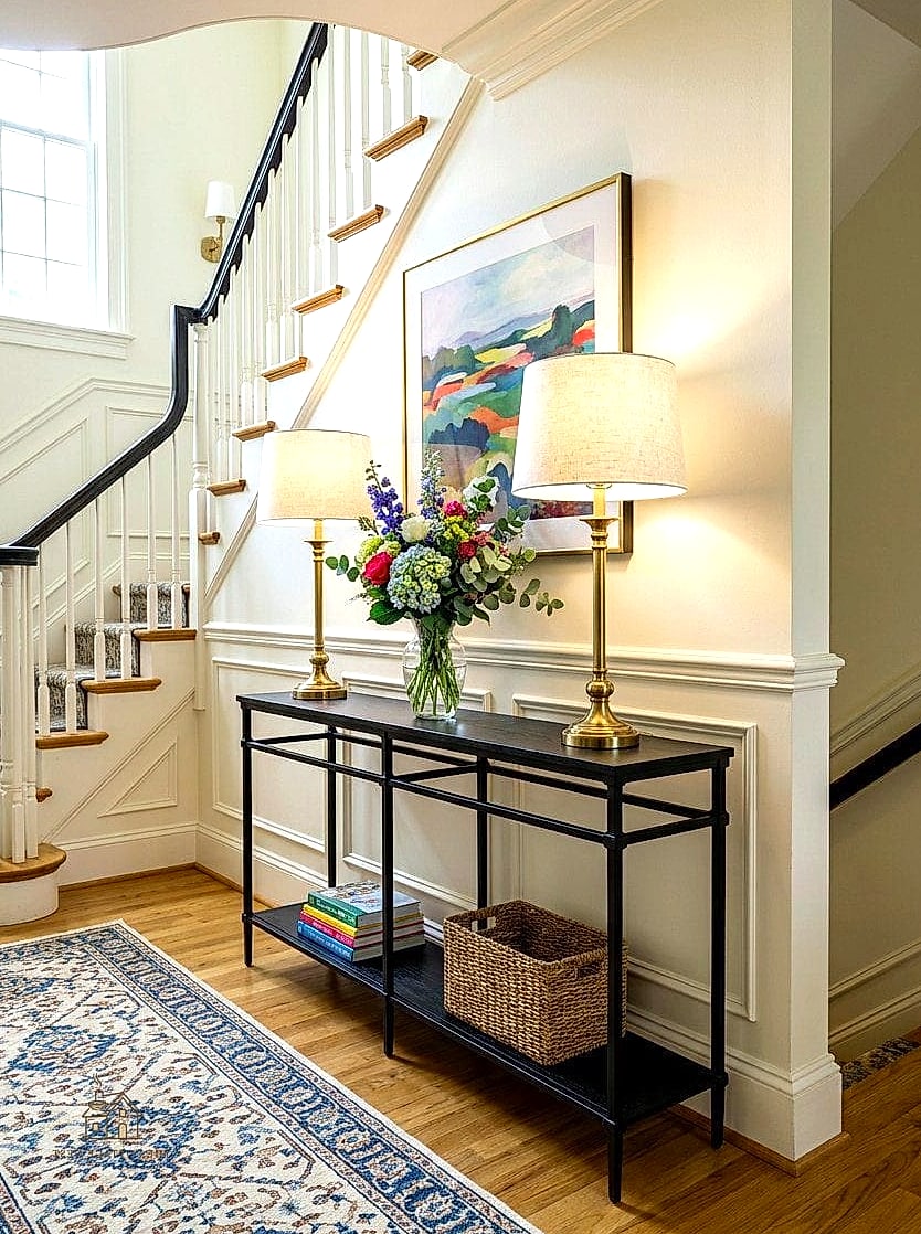 35 Creative Stair Landing Decor Ideas That Will Inspire You 12 A Small Console Table