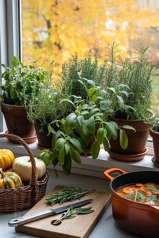 A Small Herb Garden in Terracotta Pots
