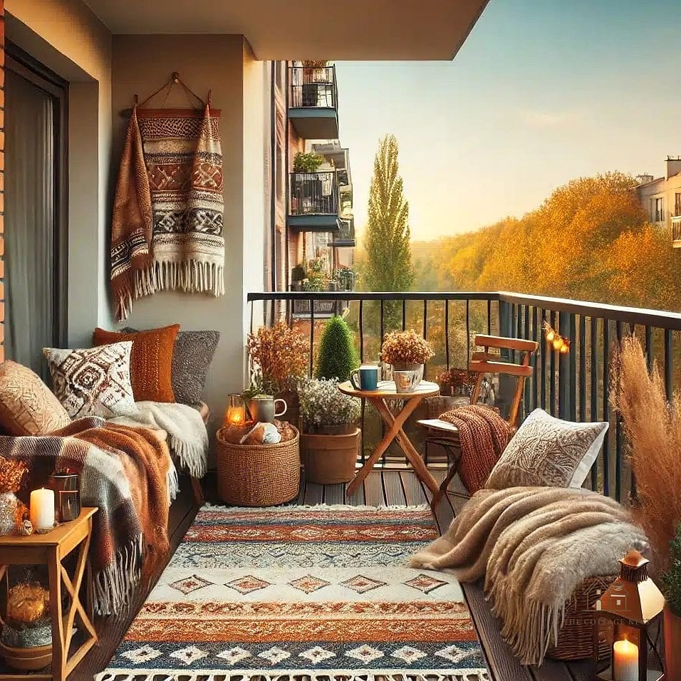 30 Cozy Fall Balcony Decor Apartment Worth Pinning 10 A Small Outdoor Rug Runner by the Door