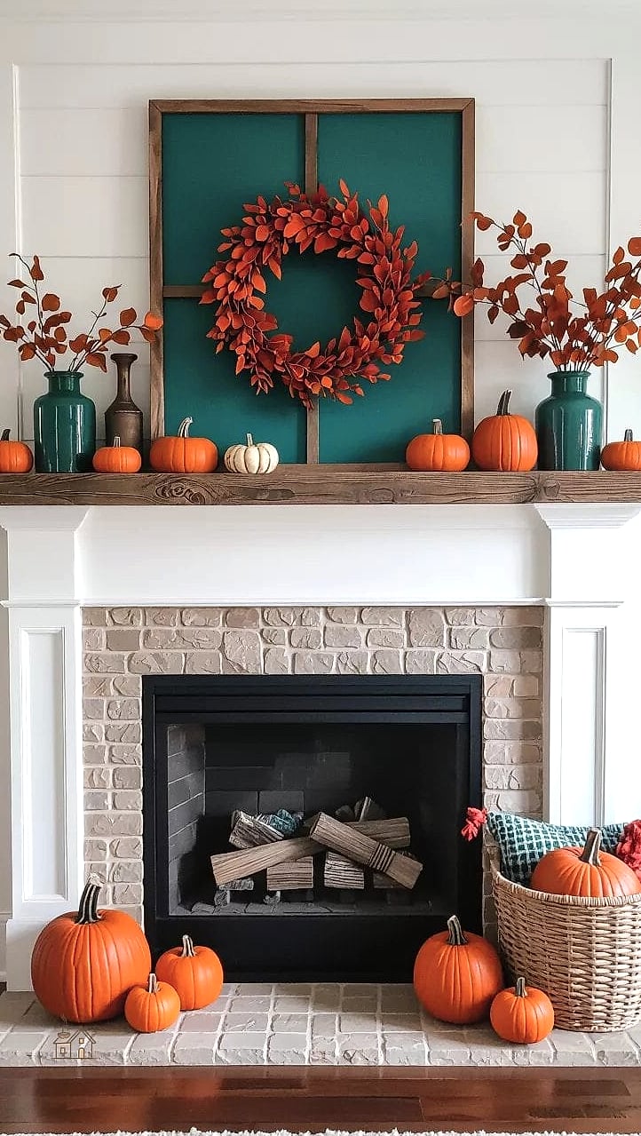 50 Amazing Fall Mantle Decor on a Budget 17 Small Pumpkin Trio in a Wooden Crate
