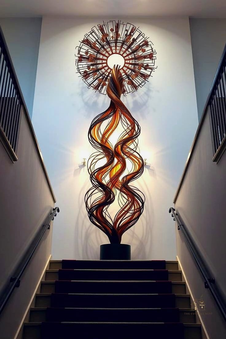 35 Creative Stair Landing Decor Ideas That Will Inspire You 35 A Small Sculpture or Art Object