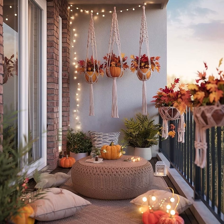 30 Cozy Fall Balcony Decor Apartment Worth Pinning 20 A Small Side Table for Coffee or Wine