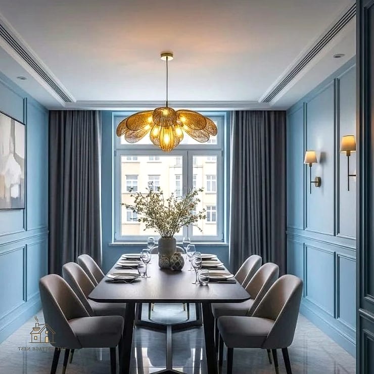 45 Gorgeous Dining Room Paint Color Ideas That Are Totally Doable 26 Soft Gray-Blue