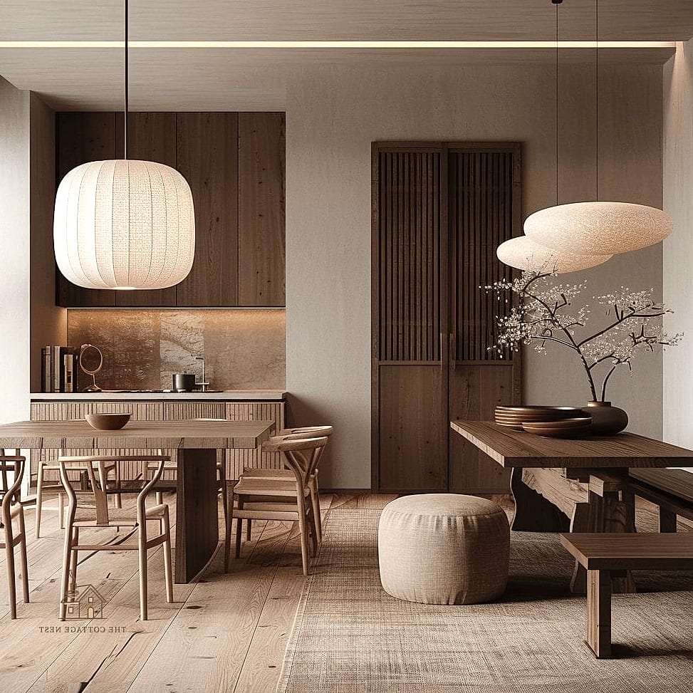 45 Gorgeous Japandi Dining Room Ideas That Are Totally Doable 30 Soft Gray Wall Palette