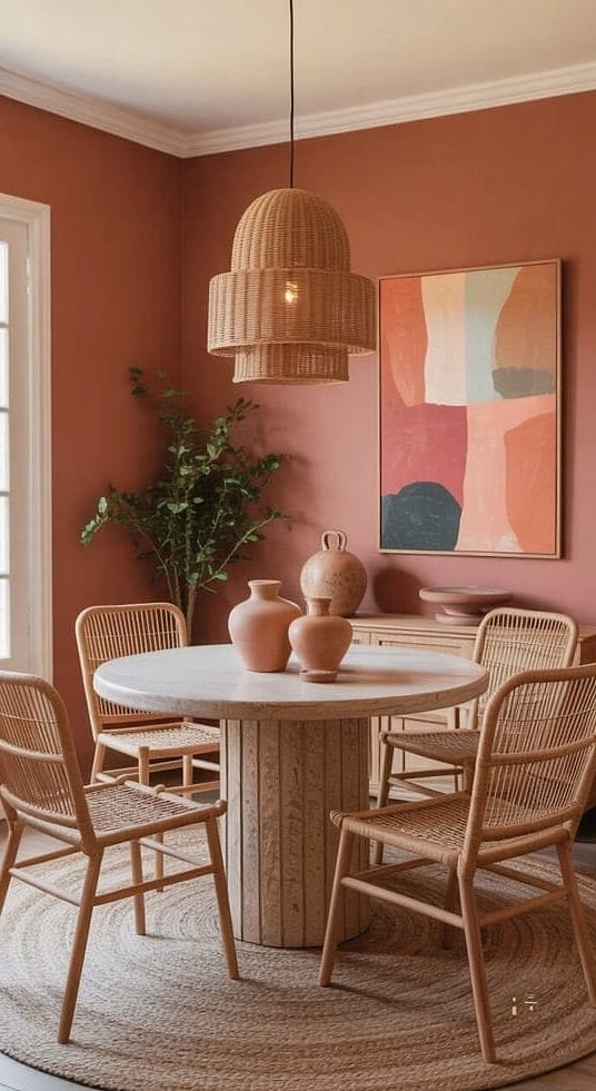 25 Stunning Dining Room Accent Wall Ideas You'll Absolutely Love 10 Soft Terracotta Tones