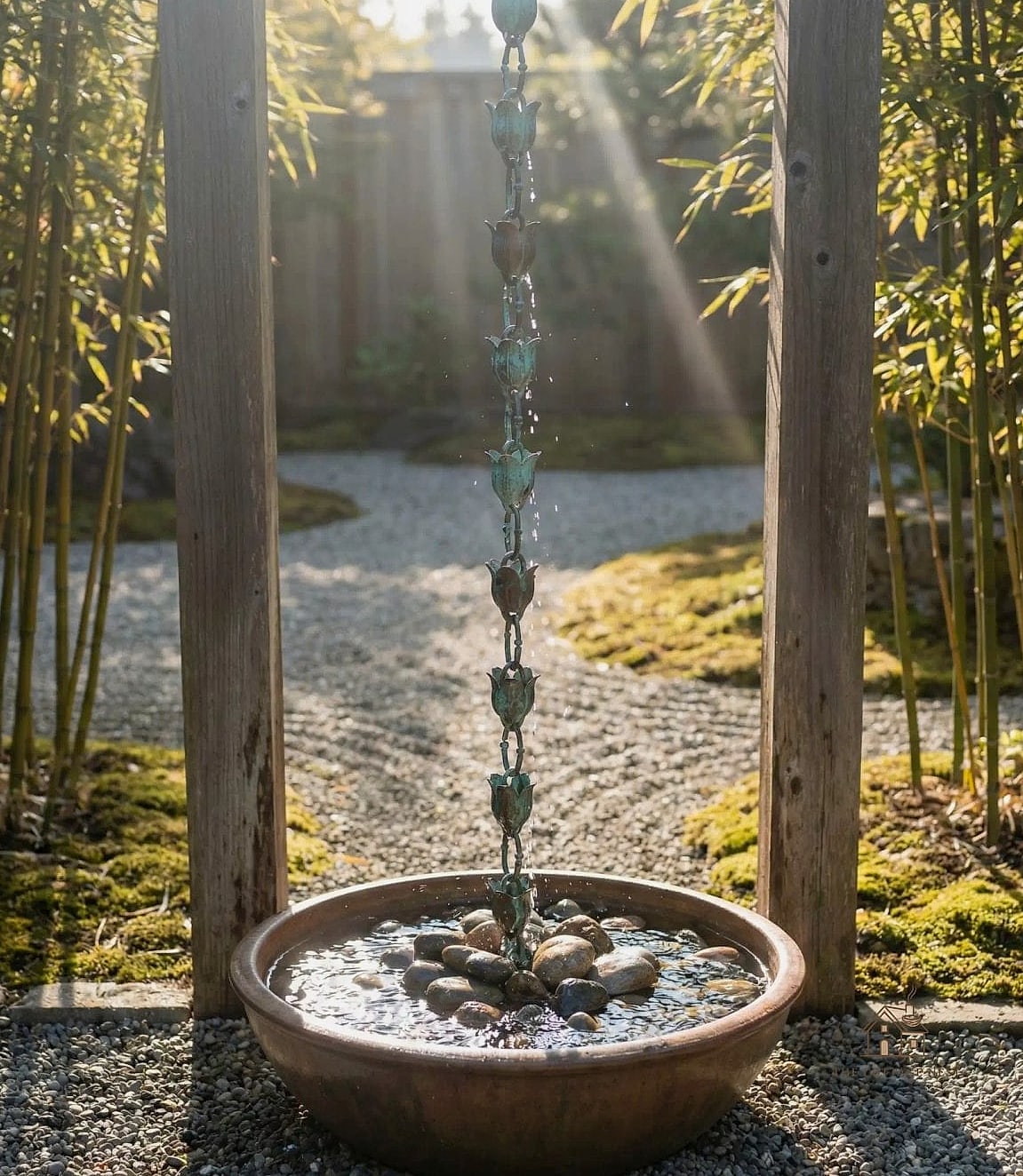 Solar Fountain with a Rain Chain