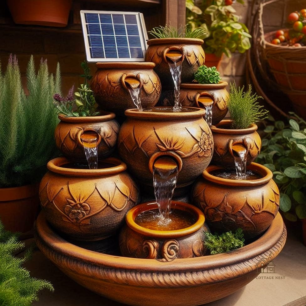 Solar Fountain Nestled in a Rock Garden