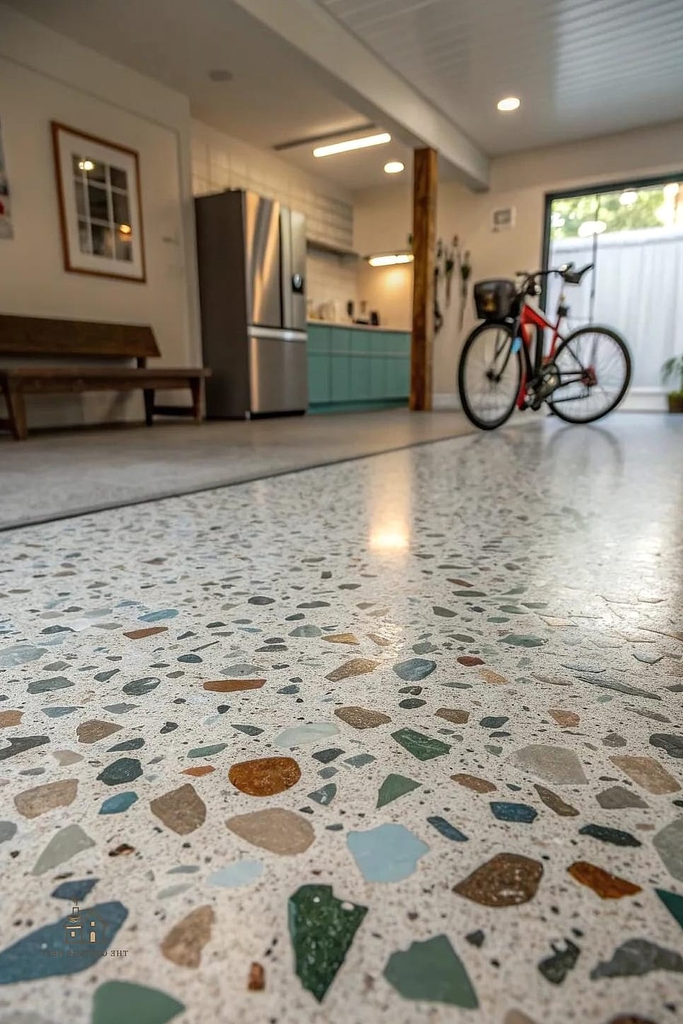 35 Chic Garage Floor Ideas for a Beautiful Home 18 Speckled Terrazzo-Style Flooring