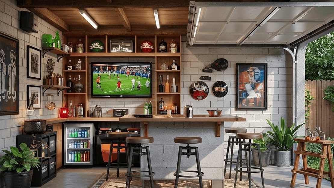 50 Clever Garage Man Cave Ideas for Every Style 5 Sports Bar Corner