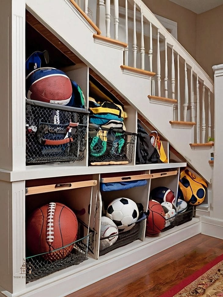 50 Clever Stairs Wall Decor Ideas for Every Style 33 Sports Memorabilia Display Case