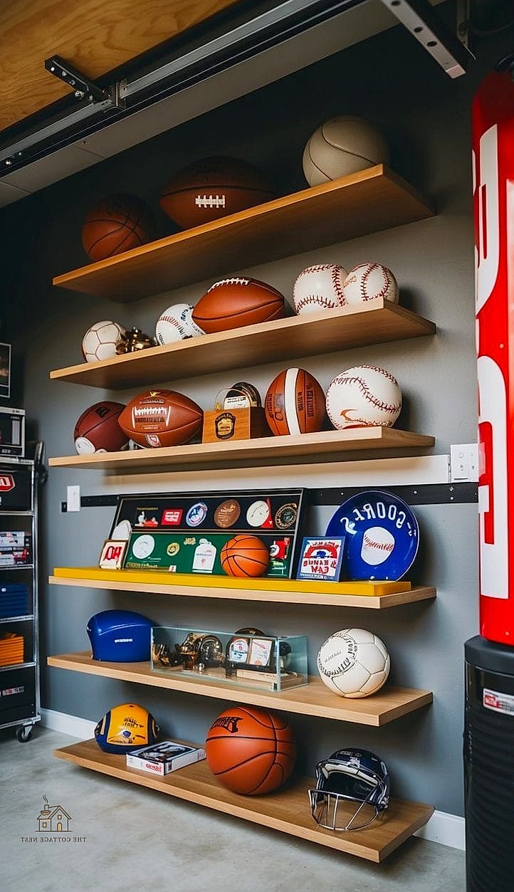 50 Clever Garage Man Cave Ideas for Every Style 31 Sports Memorabilia Gallery Wall