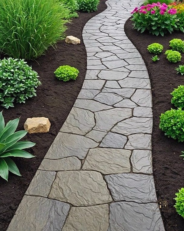 25 Simple Cheap Walkway Ideas Diy That Are Totally Doable 23 Stamped Paver Stepping Stones You Pour Yourself