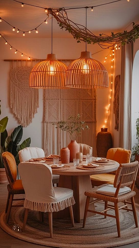 40 Cozy Boho Dining Room Decor Ideas Worth Pinning 14 Statement Ceiling Fixture