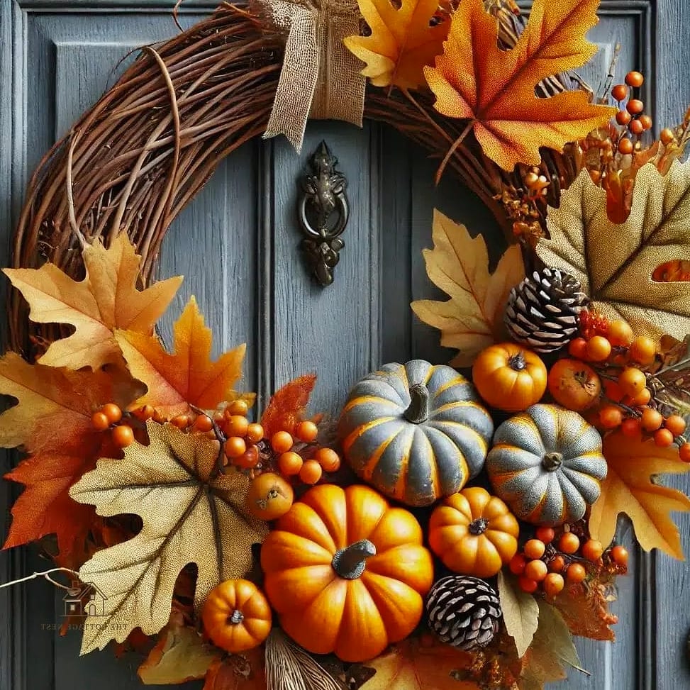 15 Creative Beautiful Fall Front Porch Decor Ideas That Will Inspire You 5 A Statement Fall Wreath With Mixed Textures