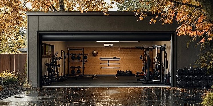 50 Beautiful Garage Gym Ideas to Transform Your Space 14 Statement Garage Door with Windows