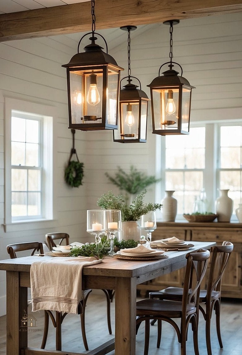 45 Brilliant Farmhouse Dining Room Lighting Ideas to Copy Right Now 32 Statement Lantern Chandelier