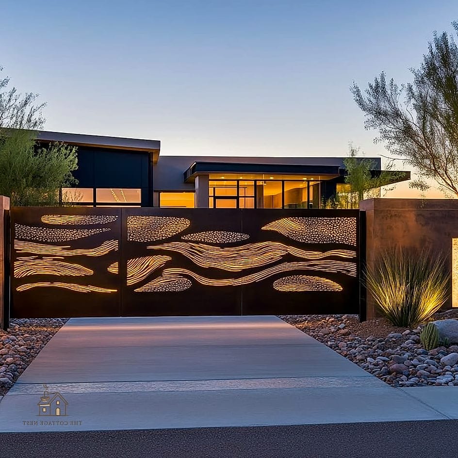 15 Creative Trendy Driveway Gate Ideas That Will Inspire You 9 Steel Mesh Panel Gate