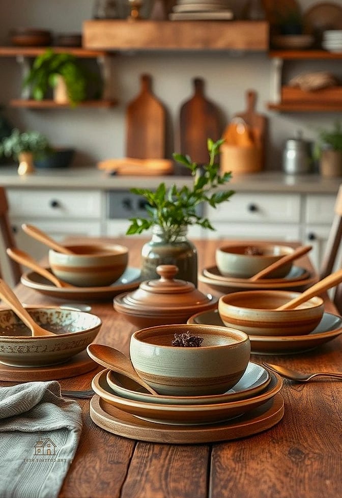30 Stunning Fall Kitchen Decor Ideas That'll Make You Want to Cook All Season 3 Stoneware Crocks Filled with Wooden Utensils