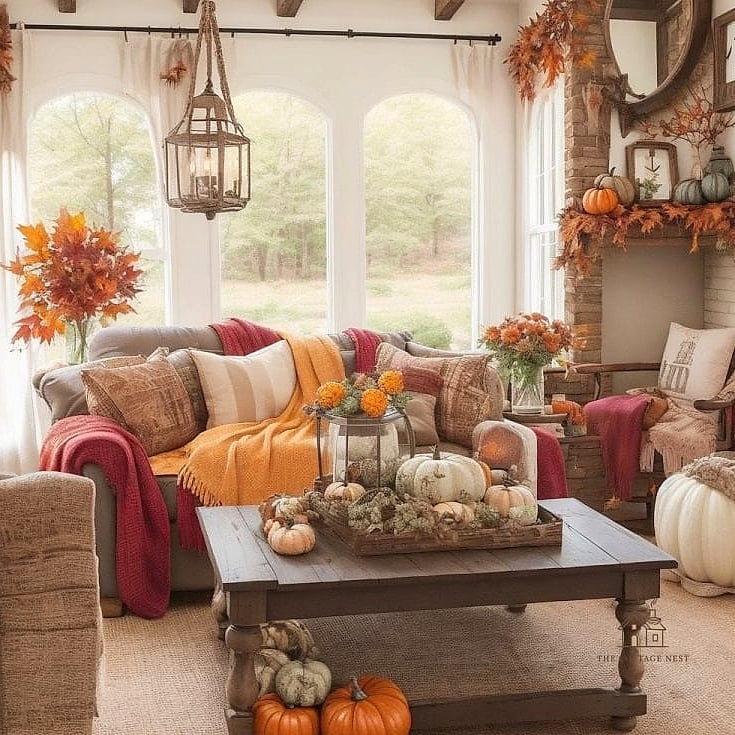 30 Dreamy Farmhouse Fall Decor Ideas to Try This Season 26 Stoneware Pumpkin Decor