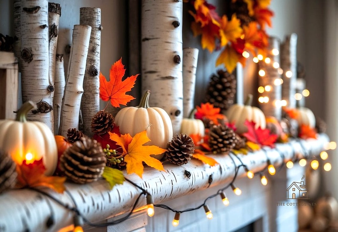 50 Amazing Fall Mantle Decor on a Budget 47 String of Faux Fall Leaves as Mini Garland
