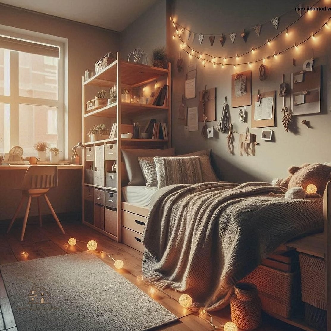 20 Clever Blue Dorm Room Ideas for Every Style 5 String Lights on a Blue Cord