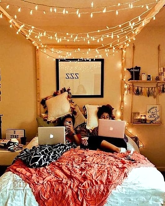 50 Amazing College Dorm Room Ideas on a Budget 3 String Lights Along the Ceiling Line