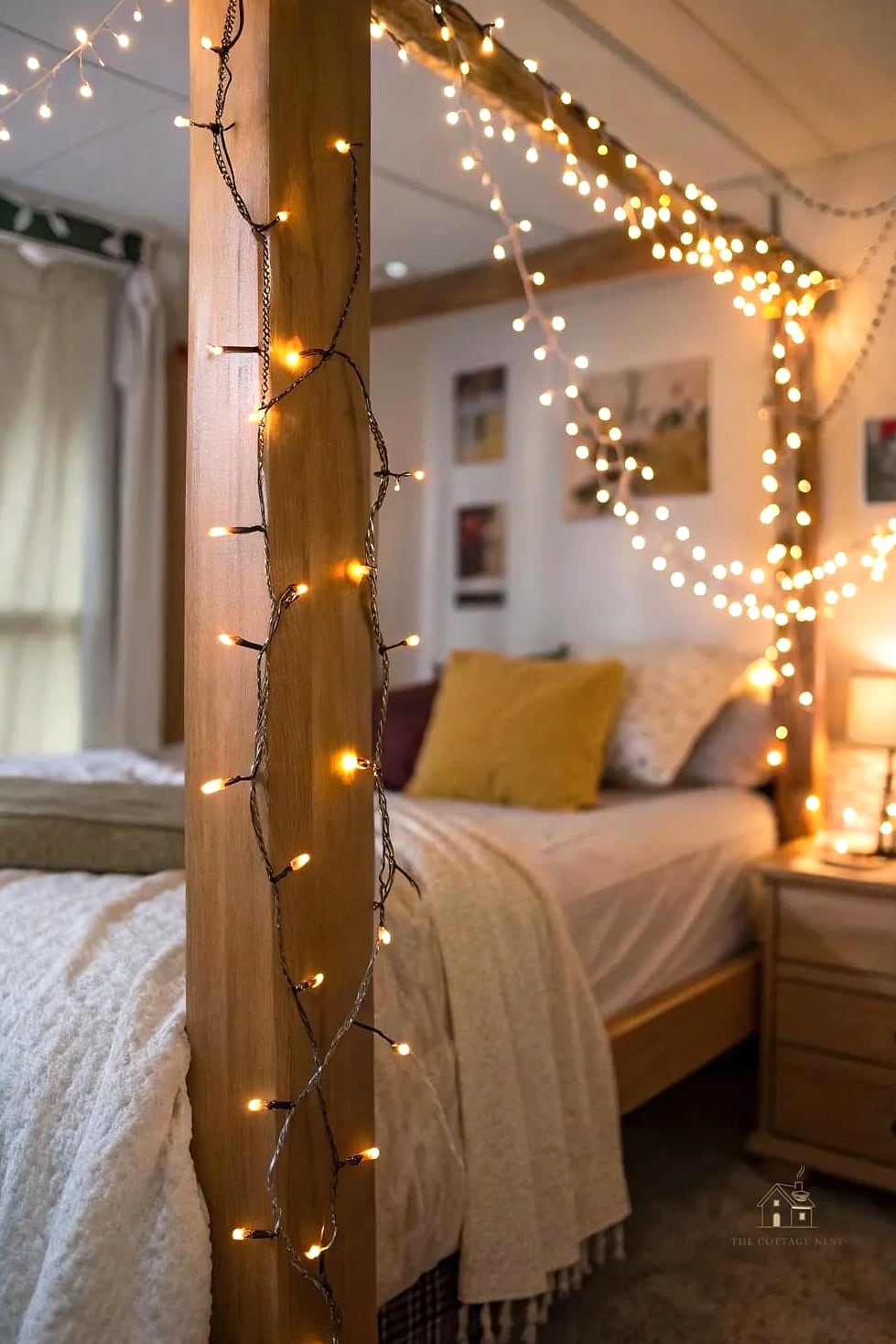 35 Brilliant Dorm Room Wall Decor to Copy Right Now 4 String Lights Woven Through Photos