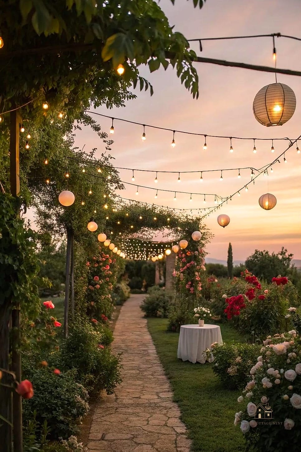 45 Brilliant Boho Garden Ideas to Copy Right Now 6 String Lights Draped Through Trees