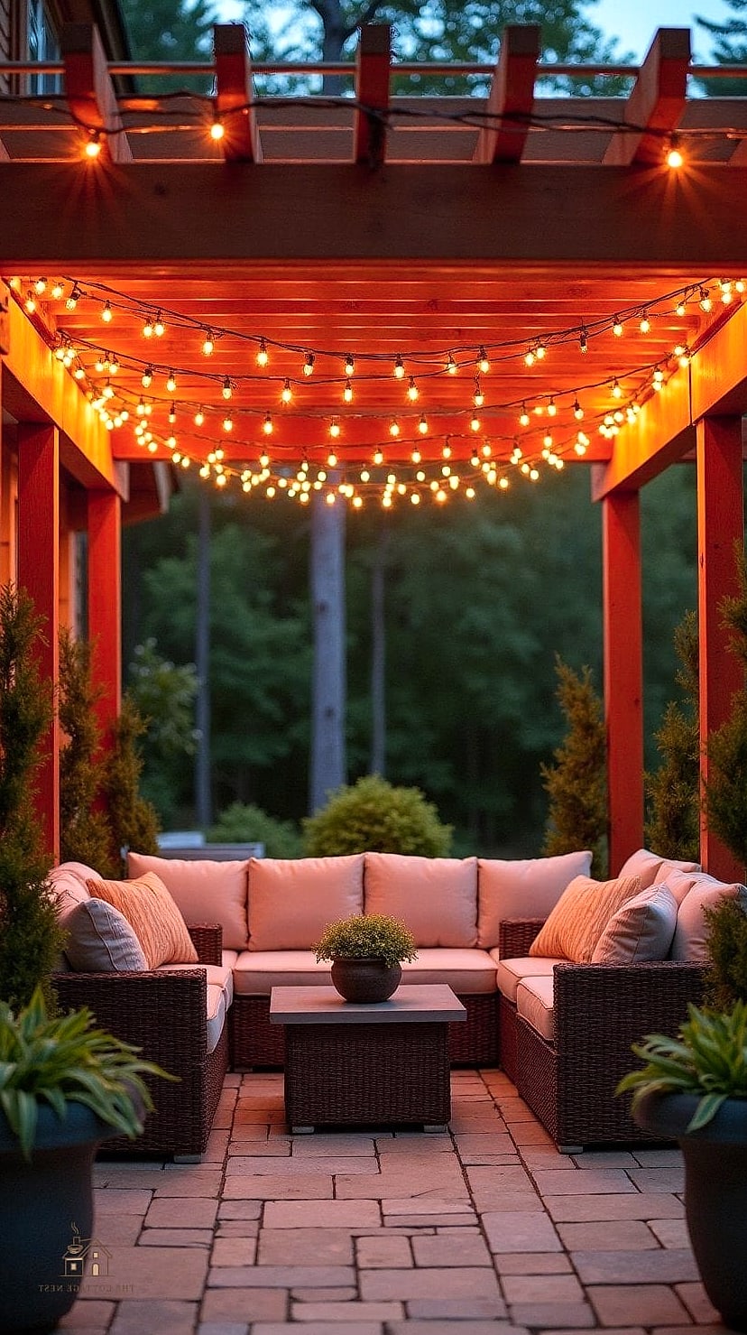 40 Cozy Modern Garden Ideas Worth Pinning 3 String Lights Draped Between Trees