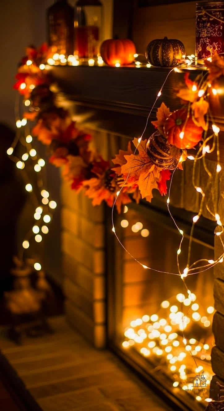 50 Amazing Fall Mantle Decor on a Budget 24 String Lights Tucked into Greenery