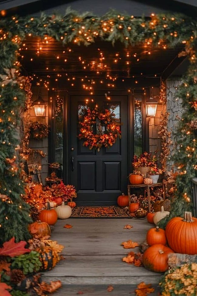 45 Gorgeous Fall Front Porch Decor Ideas That Are Totally Doable 8 String Lights Woven Through Railings