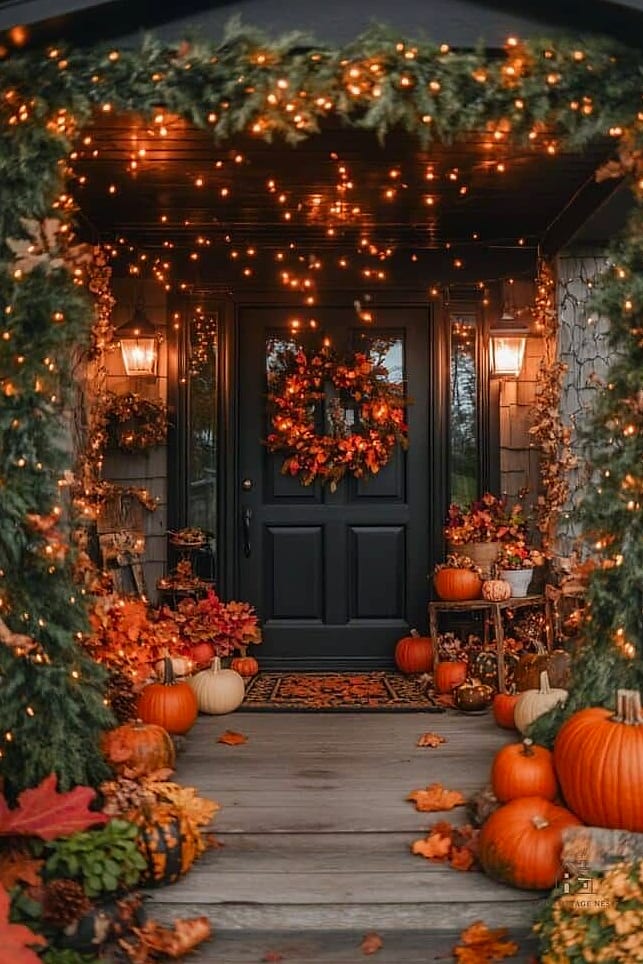 45 Gorgeous Fall Front Porch Decor Ideas That Are Totally Doable 28 String Lights in Mason Jars