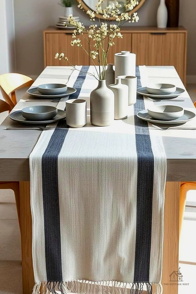 Striped Runner for a Narrow Dining Space