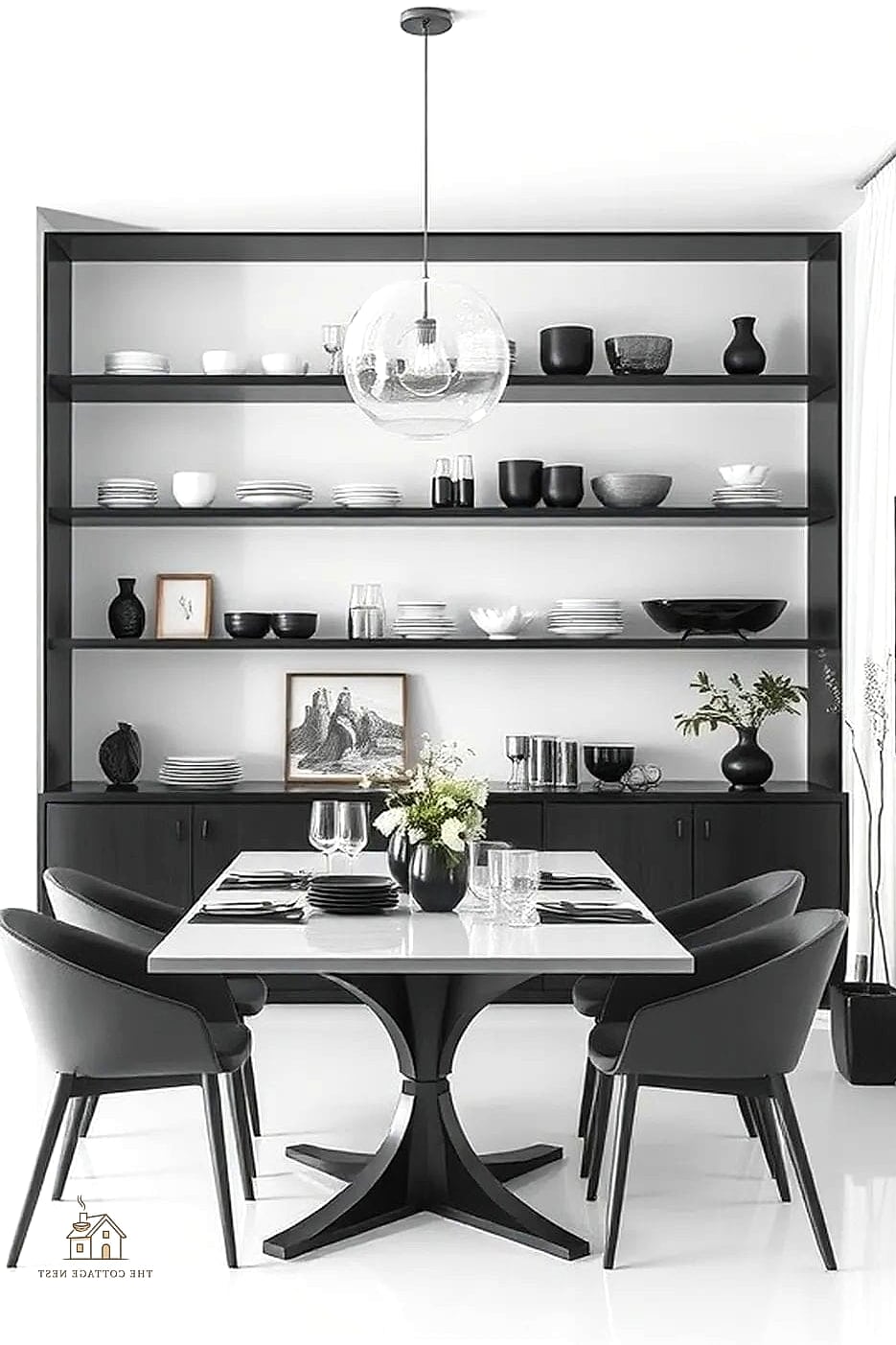 15 Stunning Black Dining Table Decor Ideas You'll Absolutely Love 13 Style Open Shelving Nearby to Match