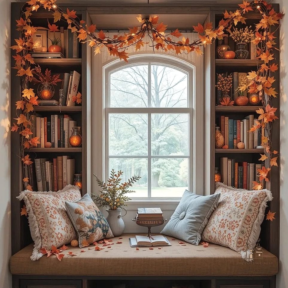 35 Creative Fall Living Room Decor That Will Inspire You 18 Style a Reading Nook with a Cozy Throw and Basket