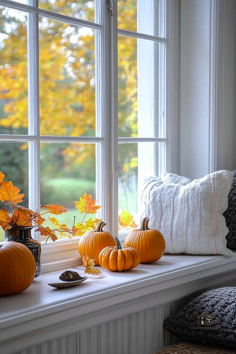35 Creative Fall Living Room Decor That Will Inspire You 32 Style Your Windowsill with Small Pumpkins and Candles