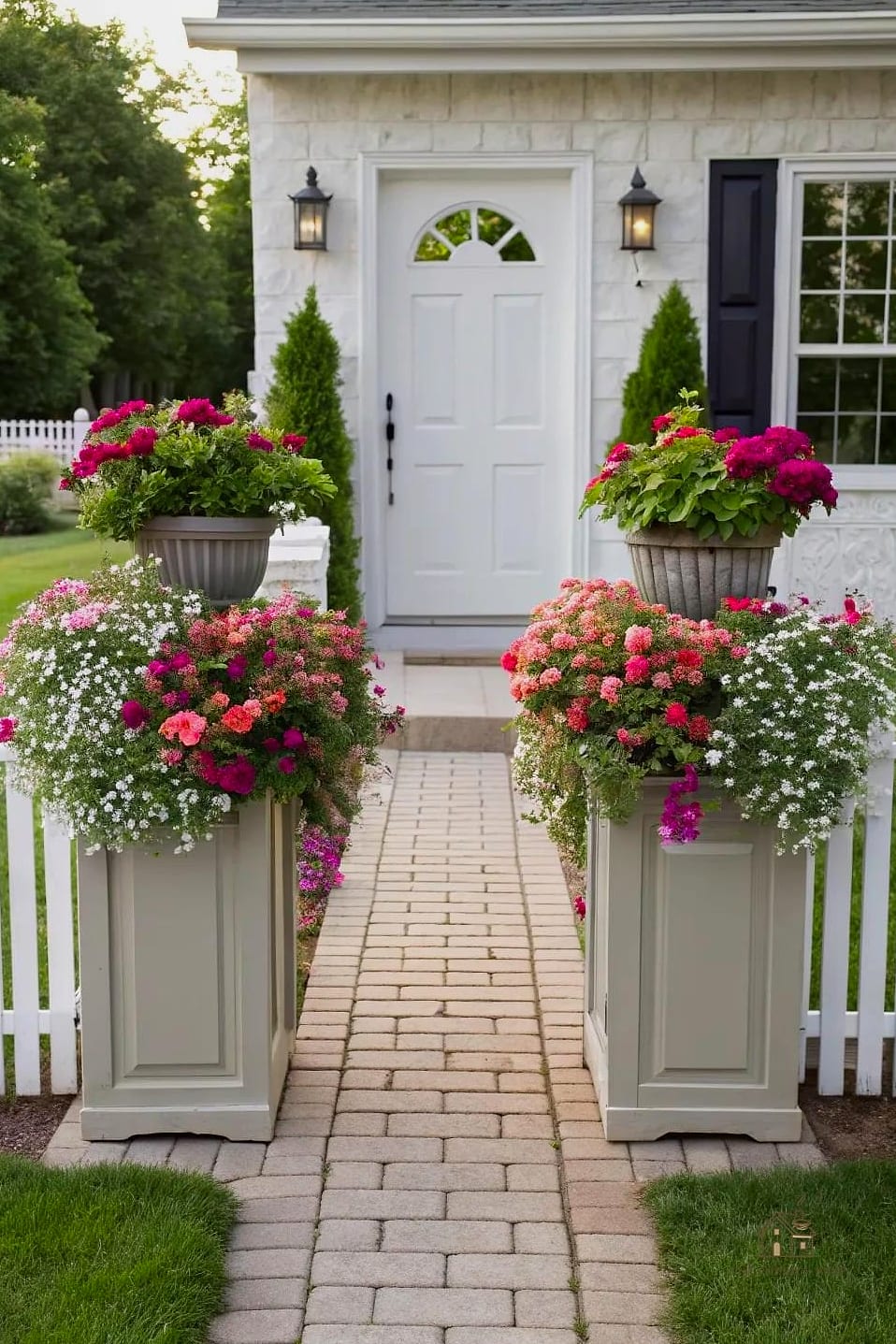 Symmetrical Planters Flanking the Door