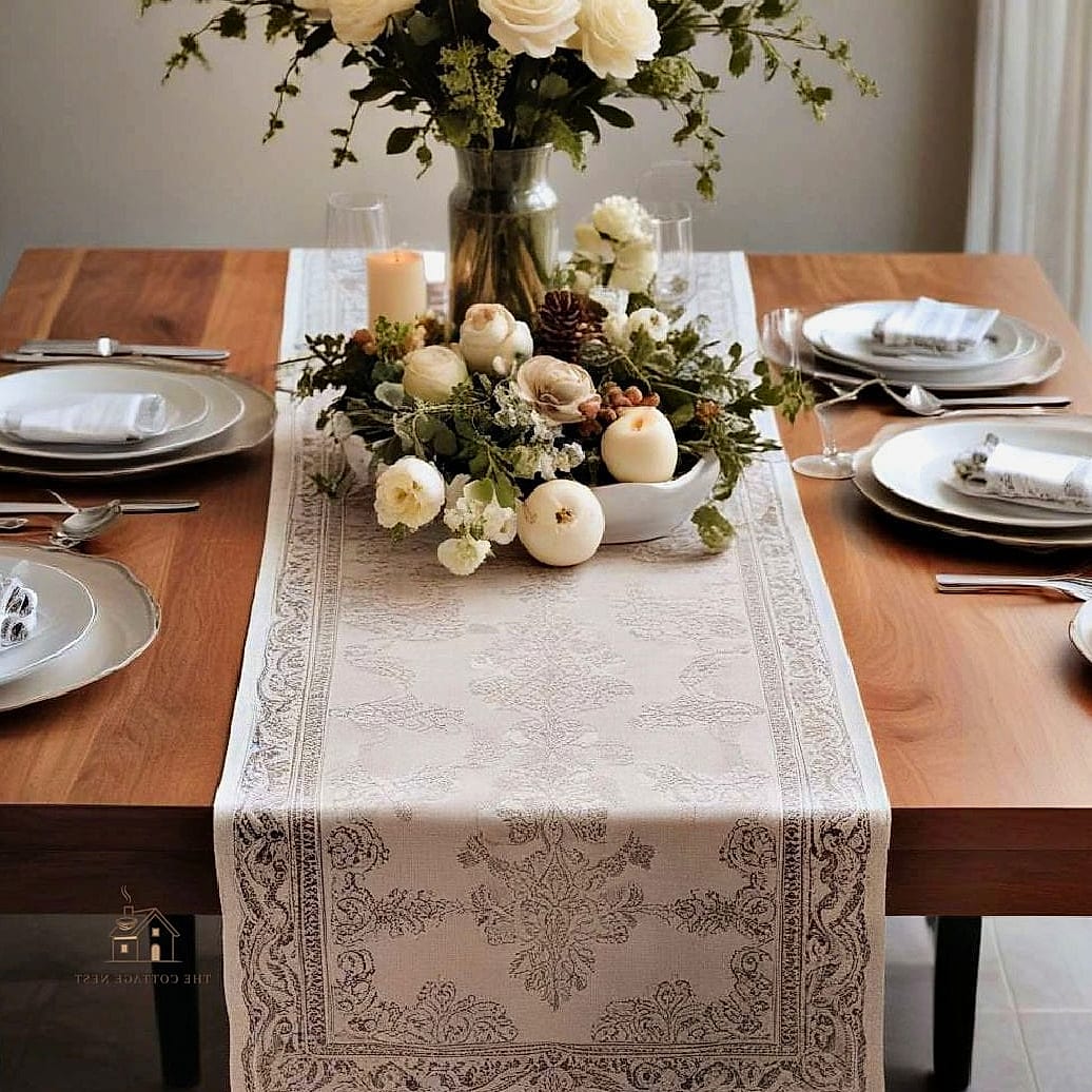 45 Brilliant Dining Room Table Centerpiece Ideas to Copy Right Now 28 A Table Runner Made of Fresh Greenery