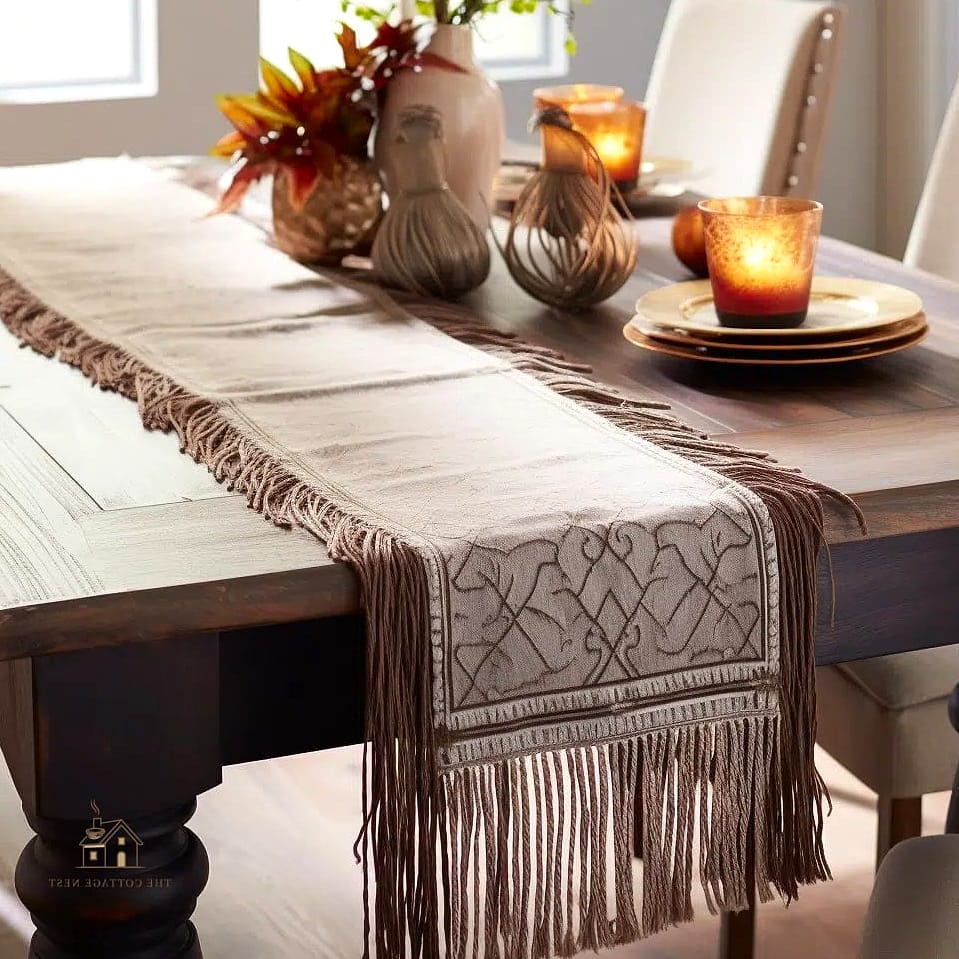 40 Beautiful Dining Room Table Decor Ideas to Transform Your Space 17 A Table Runner with Fringe Detail