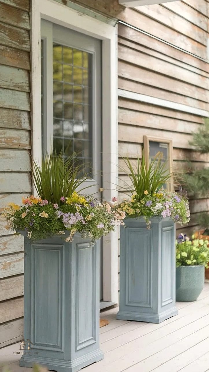 Tall Planters on a Raised Porch Landing