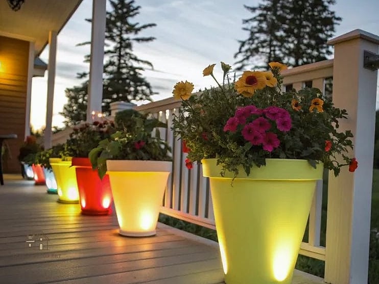 Tall Planters with Solar Lighting Built In