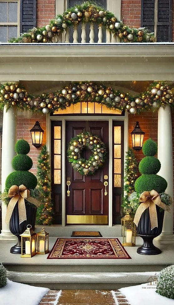 Tall Planters Paired with a Wreath and Doormat Set