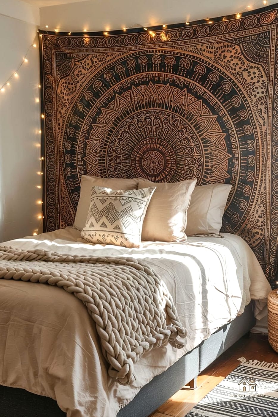 35 Brilliant Dorm Room Wall Decor to Copy Right Now 3 Tapestry as a Bed Backdrop