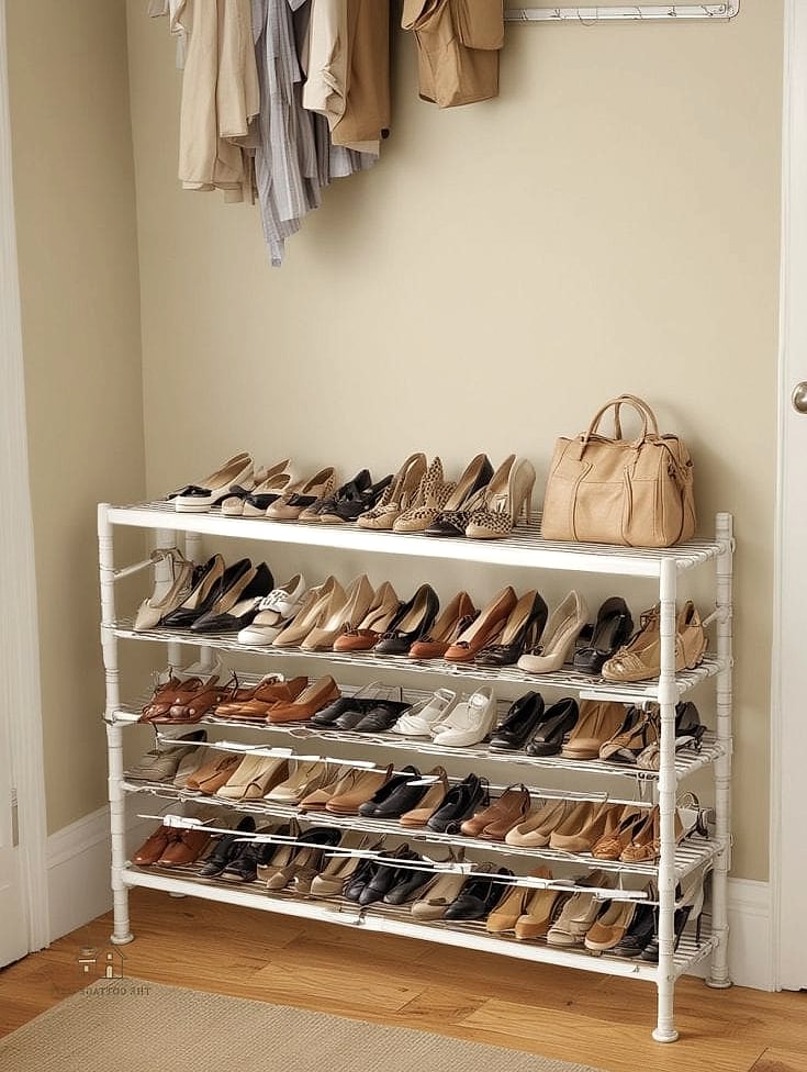 35 Chic Shoe Storage Ideas For Small Garages for a Beautiful Home 31 Tension Rod Shoe Shelf